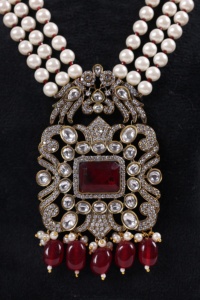 Collar Clásico con Colgante de Perlas de Imitación para Mujer, con Piedra Roja, Plateado, Diseño de Cadena, Joyería para Boda - Product Image 5