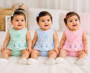 Conjunto de Túnica de Algodón con Bordado Floral para Bebés Niñas, Sin Mangas, Cuello Redondo, 2 Piezas, Transpirable, Ropa de Verano - Product Image 3