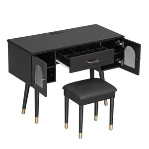 Set Moderno ed Elegante di Tavolo da Trucco Nero con Sedia, Toeletta Moderna con Organizer, Scrivania e Porta di Ricarica - Product Image 6
