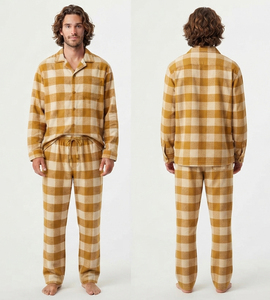 Conjunto de Pijama de Franela 100% Algodón para Hombre, Camisa a Cuadros con Botones, Conjunto de Pijama de Franela de Alta Calidad para Hombre - Product Image 2