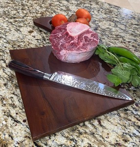 Cuchillo de Chef Ambidiestro Extra Afilado, Hecho a Mano, Ecológico, con Hoja de Acero Inoxidable, Mango de Madera y Funda de Cuero - Product Image 4