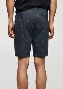Wholesale Price <b>Shorts</b> <b>Men's</b> <b>Navy</b> Blue Printed Pineapple Pattern Bermuda <b>Shorts</b> Casual Oxford Fabric Mid Waist Button Fly Pocket - Product Image 2