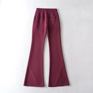 Pantalones de Cintura Alta con Corte Acampanado para Mujer, Casuales, de Color Sólido, Largos, Holgados, de Punto, con Cordón Ajustable, Estilo Primavera - Product Image 3