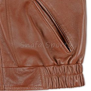 Chaqueta de cuero genuino para hombre, hecha a mano, color marrón sólido, diseño con cuello alto y técnica de teñido liso, chaquetas de cuero para hombre - Product Image 4