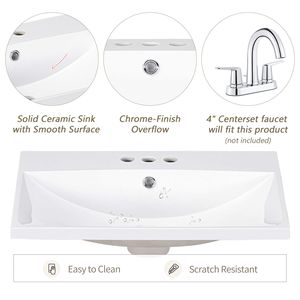 Encimera de Baño Blanca de 24 Pulgadas con 3 Orificios para Grifo, Compatible con Grifos de 4 Pulgadas, Solo Encimera, Producto de Alta Demanda para Lavabos de Baño - Product Image 2