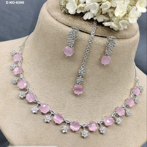 Classic Elegant Pink Crystal & Rhinestone Bridal Jewelry <b>Set</b> <b>Silver</b>-Tone <b>Necklace</b> & Matching Earrings - Product Image 1
