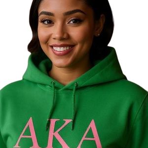 Sudadera con Capucha Verde con Bordado de Letras Rosas, Sudadera de Felpa de Algodón, Informal, de Manga Larga, con Bolsillo Canguro, Unisex - Product Image 4