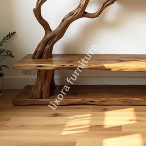 ชั้นวางหนังสือไม้เนื้อแข็งสไตล์รัสติกแบบธรรมชาติ ทำด้วยมือจากกิ่งไม้ธรรมชาติพร้อมขอบไม้ธรรมชาติ - Product Image 4