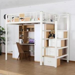 <span class=keywords><strong>Lit</strong></span> mezzanine moderne minimaliste en métal avec bureau intégré et étagères <span class=keywords><strong>pour</strong></span> dortoirs <span class=keywords><strong>étudiant</strong></span>s et petits appartements - Product Image 2