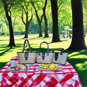 Sac fourre-tout en rotin tissé à la main, écologique, léger, imperméable, avec fermeture éclair, sac de plage artisanal, motif bohème, cuir - Product Image 5