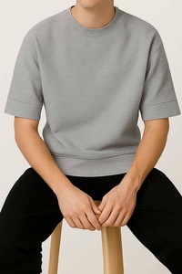 T-shirt d'été uni de couleur unie, de haute qualité, en coton lourd 100% 180 GSM, col rond, coupe ample, épaules tombantes. - Product Image 6
