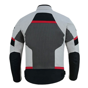 Blouson de moto pour homme gris, rouge et noir, col montant, fermeture éclair, style motard, respirant, pour le printemps, coupe classique - Product Image 2