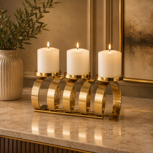 Elegante portavelas de 3 círculos con base de madera, diseño moderno para mejorar el ambiente y la decoración de su hogar - Product Image 5