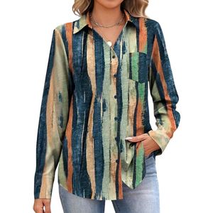 Blusa de Trabajo de Algodón con Estampado Floral Personalizado para Mujer, Camisa de Manga Larga con Botones y Estampado Botánico Multicolor, Ropa de Oficina - Product Image 4