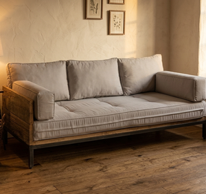 Modern Industrial <b>Sofa</b> Premium Reclaimed <b>Wood</b> & Metal <b>Frame</b> Comfortable Living Couch Durable Outdoor/Indoor Lounge Furniture - Product Image 2