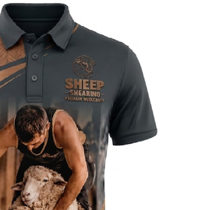 Polo de tonte de moutons durable à longue queue, uniforme de travail agricole sublimé, tissu doux et confortable, utilisation longue durée - Product Image 2