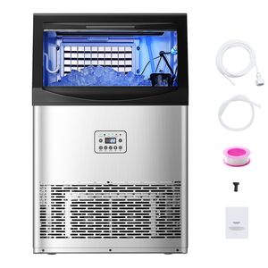Attrezzatura di Refrigerazione per Cucine Commerciali, Macchina per il Ghiaccio 90lbs/24H, Capacità di Stoccaggio 33lbs, 50 Cubetti di Ghiaccio in 15 Minuti, LED - Product Image 1