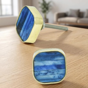 Modern Square Brass Blue Resin Wooden Bone Horn Cabinet <b>Knobs</b> & Pulls <b>for</b> Kitchen <b>Dresser</b> Wardrobe Bedroom Bathroom & Drawers - Product Image 1