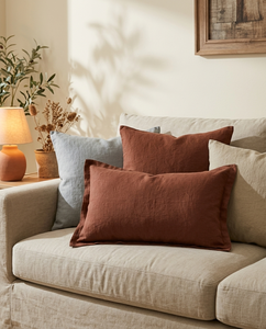 Housse de coussin rectangulaire en lin uni de style nordique, coussin rustique pour canapé - Product Image 1
