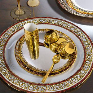 Assiettes jetables rectangulaires industrielles en acier inoxydable Bold Blossom, classiques, écologiques, compatibles lave-vaisselle, durables, pour fêtes et dîners - Product Image 1