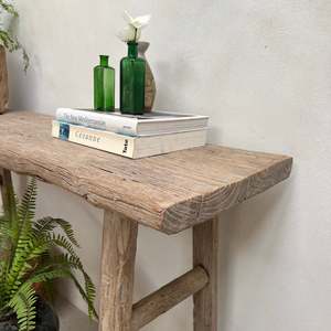 Mesa Consola Grande de Madera Antigua, Mesa de Entrada Rústica de Madera Reciclada con Detalle de Rama Natural, Muebles de Estilo Rústico - Product Image 2