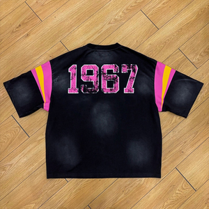 T-shirt noir surdimensionné pour homme, manches courtes, col rond, style streetwear, impression personnalisée, logo, bordure contrastée, 100% coton jersey - Product Image 6