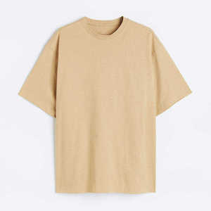 เสื้อยืดคอกลมสีเบจเรียบง่ายทรงโอเวอร์ไซส์ แขนสั้น ทรงหลวม สไตล์เบสิค รับสกรีนโลโก้ ผลิตตามแบบ OEM ODM ขายส่งเสื้อผ้า - Product Image 4