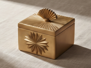 Caja de metal cuadrada dorada al por mayor para frutos secos, contenedor de lujo para dátiles con asa decorativa en forma de abanico, lata de regalo para fiestas y eventos. - Product Image 4
