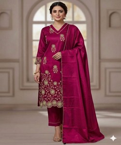 Art Silk Embroidery Work Salwar Kameez With Dupatta Traditional Women Wedding Wear Regular <b>Ankle</b>-Length Purple 83801 BS...146 - Product Image 1
