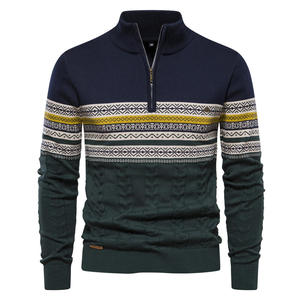 <b>Men's</b> Knitted Half Zip <b>Sweater</b> Long Sleeve Striped Color Blocked Stand Collar Casual Sportswear <b>Men</b> Quarter Zip Golf Sweatshirt - Product Image 3