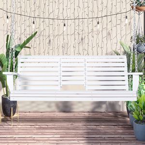 Altalena per 3 persone in legno bianco con comodo tavolino pieghevole e portabicchieri per cortili - Product Image 2