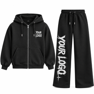 Wholesale Oversized Men's Women's Heavyweight Cotton Plus Size Men's Hoodies & <b>Sweatshirts</b> Custom <b>Vintage</b> Wash Zip Up Hoodie Set - Product Image 3