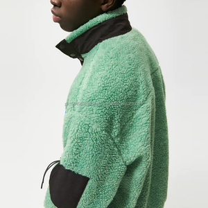 Oem 100% Poliéster Satén Bolsillo Peso Pesado Sudadera Botón Contraste Tapeta Pullover Sudaderas de lana de gran tamaño - Product Image 4