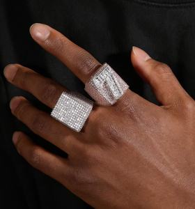 Anillo de Hip Hop para Hombre, Cuadrado, Geométrico, con Incrustaciones de Moissanita, Banda Ancha de Lujo - Product Image 3