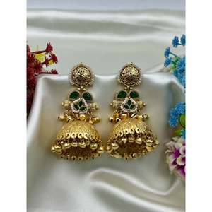 Indian Ethnic Brass Jhumka Earrings-Trendy Pearl & Diamond Kashmiri Jewellery - Product Image 6