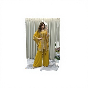 Salwar Kameez jaune moutarde en faux georgette brodé, coupe moderne et régulière, pour femme, tenue décontractée, séchage rapide, Fashionista International - Product Image 2