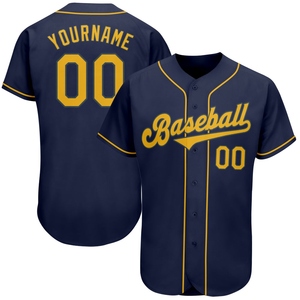 Camiseta de Béisbol Auténtica Personalizada al por Mayor de Primera Calidad, Color Azul Marino y Dorado, la Más Vendida - Product Image 1