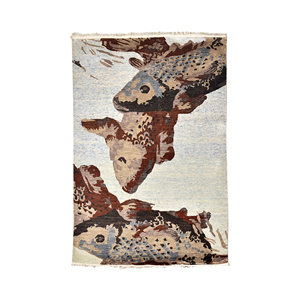Tapis en laine fait main 9x12, design artistique moderne motif poisson, décoration de luxe pour salon - Product Image 3