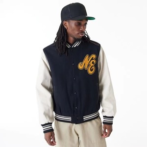 Chaqueta Universitaria de Lana, Chaqueta Varsity con Letras Bordadas, Chaqueta de Cuero Sintético y Lana para Hombre, Chaqueta Universitaria de Lana de Oveja Pura - Product Image 1