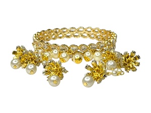 Bracelets tendance en or plaqué or scintillant avec perles Jhumki, pour mariages et fêtes, prix de gros premium, exportation mondiale - Product Image 3
