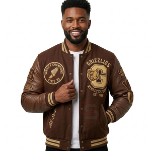 Custom made patch <b>Chenille</b> Embroidery Leather Sleeve Baseball Letterman Outdoor Bomber <b>Jumper</b> Jacket for <b>Men</b> Collage Jacket 2026 - Product Image 1