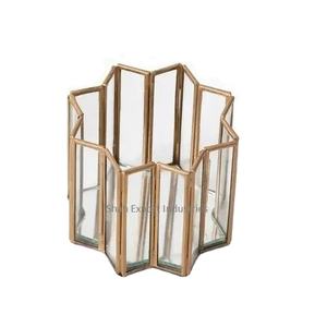 Hecho a mano acabado en oro eventos de boda decoración de mesa Borde de Metal vidrio transparente Mini portavelas de luz de té - Product Image 1