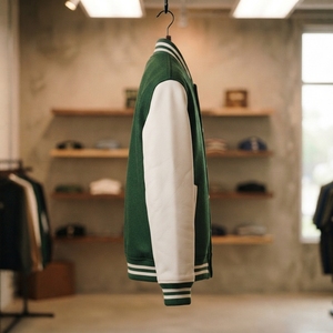 Custom Green and White Letterman Jacket Wool Body Leather Sleeves Embroidered <b>Patch</b> Design - Product Image 3