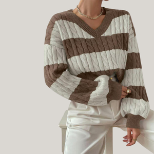 Cardigan femme automne à manches longues, col en V, tricot torsadé, pull décontracté doux avec logo sur le devant, haut en maille pour femme - Product Image 4