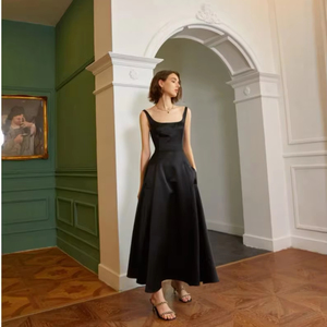 Vestido de seda acampanado de noche de verano con estilo único Escote cuadrado Cintura alta Midi Hasta el suelo Casual para ella - Product Image 4