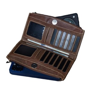 Luxury Deep Coffee Brown Cowhide Leather Travel Cash Pouch Passport Sleeve Magnetic Snap Closure Multi Slot Card <b>Wallet</b> <b>Men</b> - Product Image 3