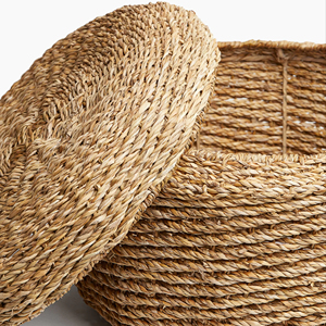 ตะกร้าหญ้าทะเลพร้อมฝาสาน ตะกร้าเก็บของทำมือ ขายส่ง เป็นมิตรกับสิ่งแวดล้อม ผลิตในเวียดนาม - Product Image 2