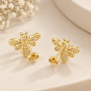 14K Yellow Gold Vermeil Moissanite Honey <b>Bee</b> Stud Earrings Round Shape Diamond Proposal <b>Gift</b> Earrings - Product Image 3