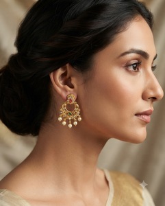 Traditional South Indian Temple Style Hanging <b>Earrings</b> Designer American <b>Diamond</b> Pearl <b>Dangle</b> Ethnic Wear <b>Earrings</b> Manufacturers - Product Image 4