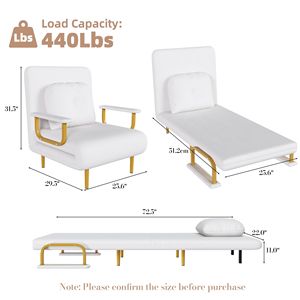 Divano Letto Convertibile 3 in 1 con Schienale Regolabile in 5 Posizioni, Cuscino Estensibile Salvaspazio per Soggiorno - Product Image 4